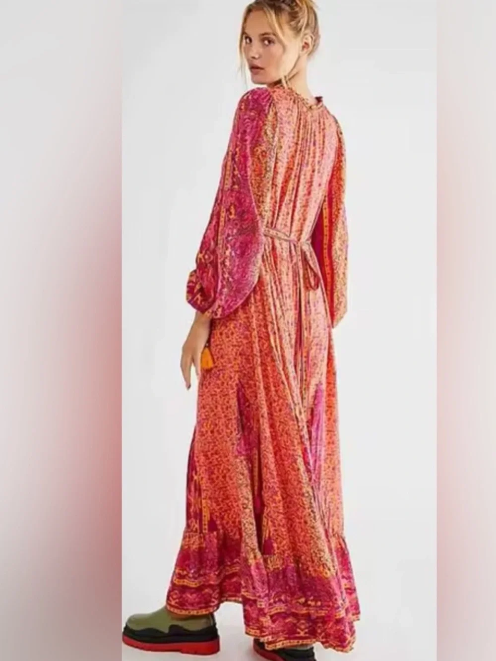 Free people happy feelings Boho long sleeve Maxi Dress